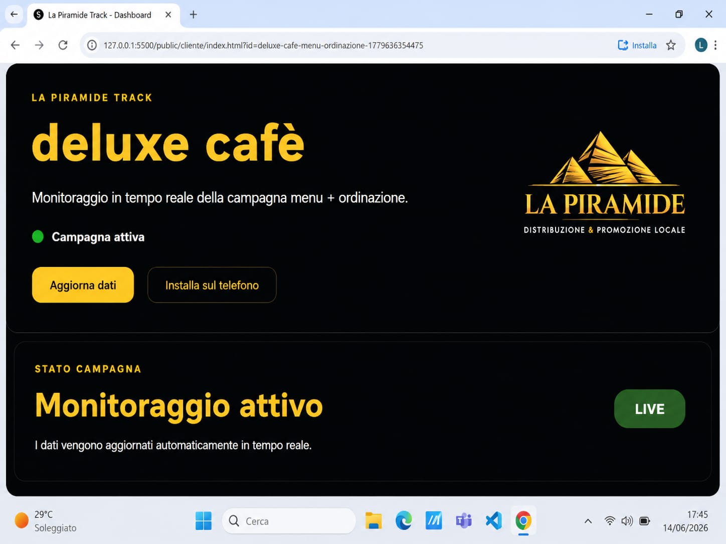 Dashboard cliente di La Piramide Track
